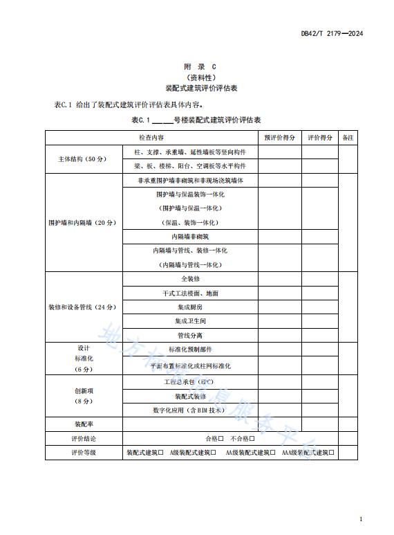 装配式政策|湖北省《装配式建筑评价标准》DB42/T2179-2024全文发布
