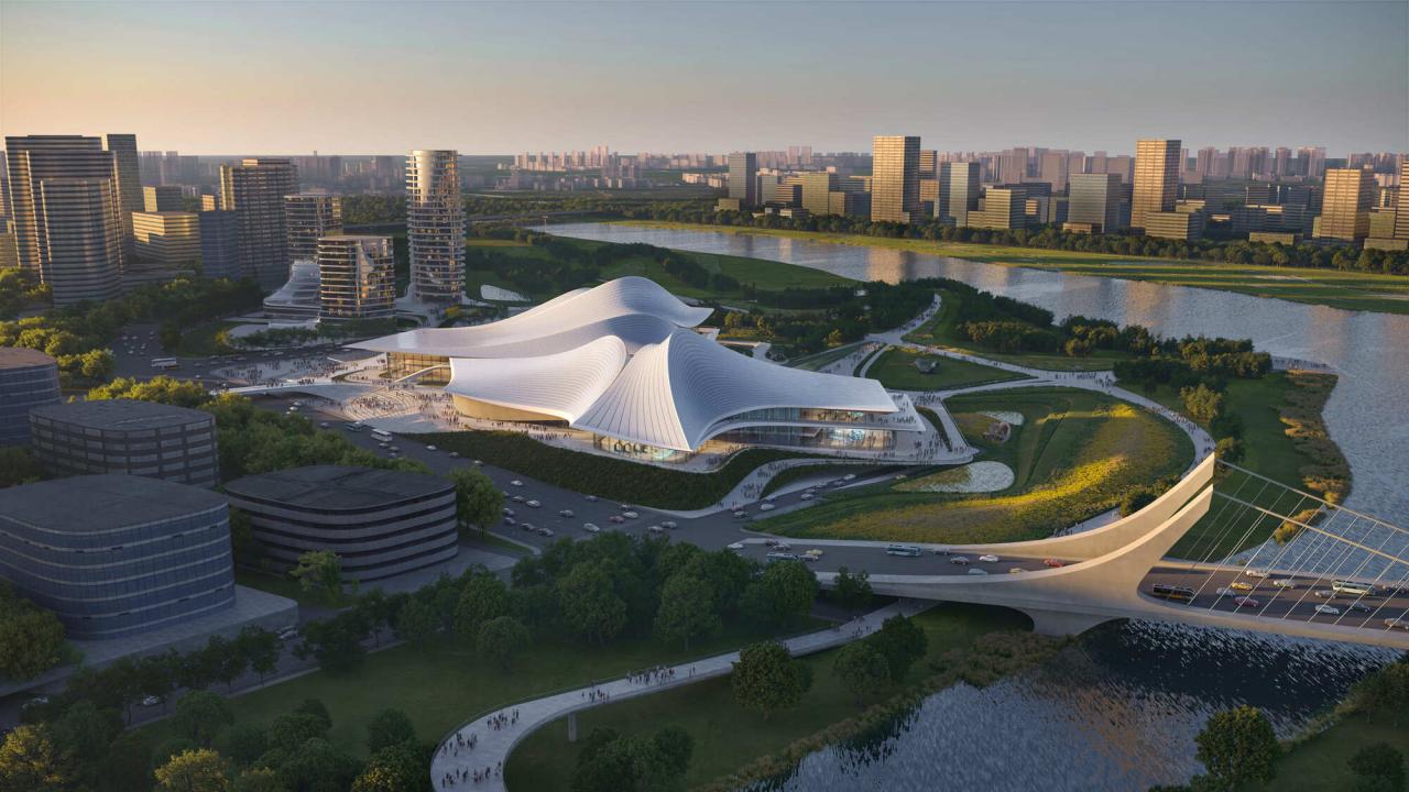 BIM建筑|‘曹娥江文化艺术中心’中标方案 / ZHA + 中南建院