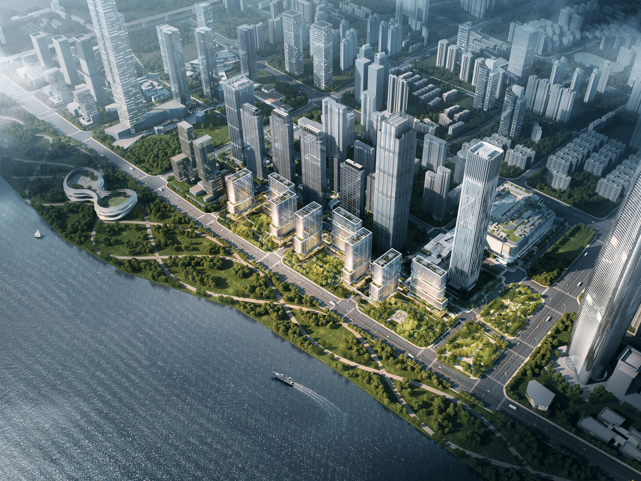 BIM建筑|武汉长江中心国际竞赛方案 / line+朱培栋关于城市坐标的双重思考