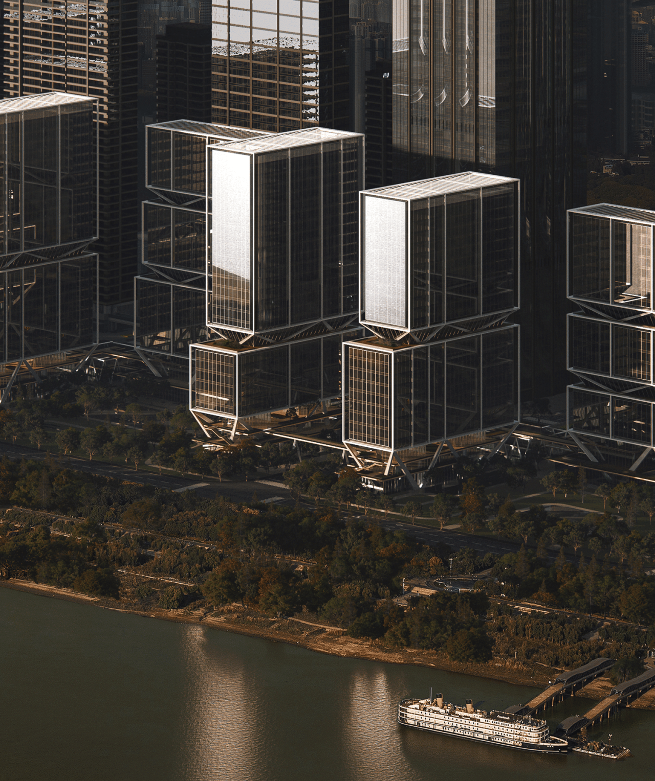 BIM建筑|武汉长江中心国际竞赛方案 / line+朱培栋关于城市坐标的双重思考