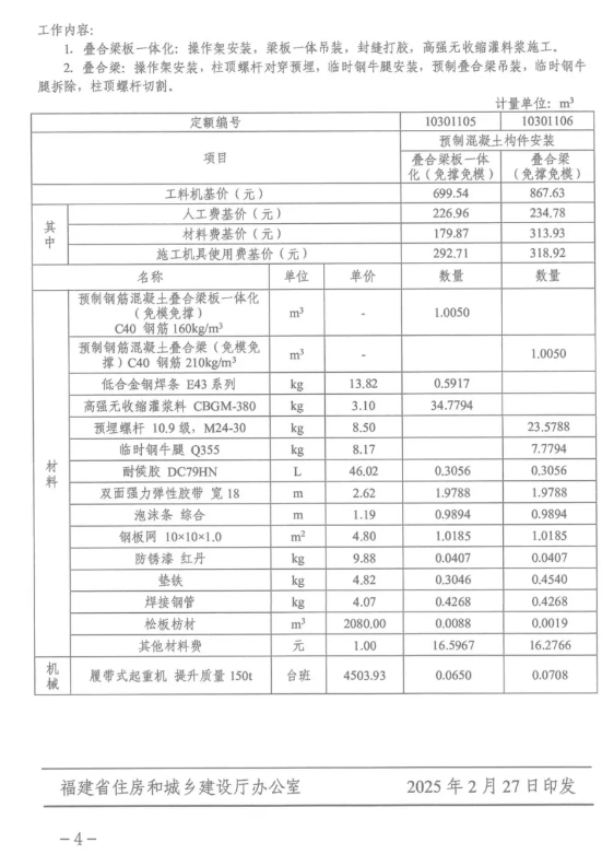 装配式政策|福建省住建厅调整装配式预算定额部分定额子目
