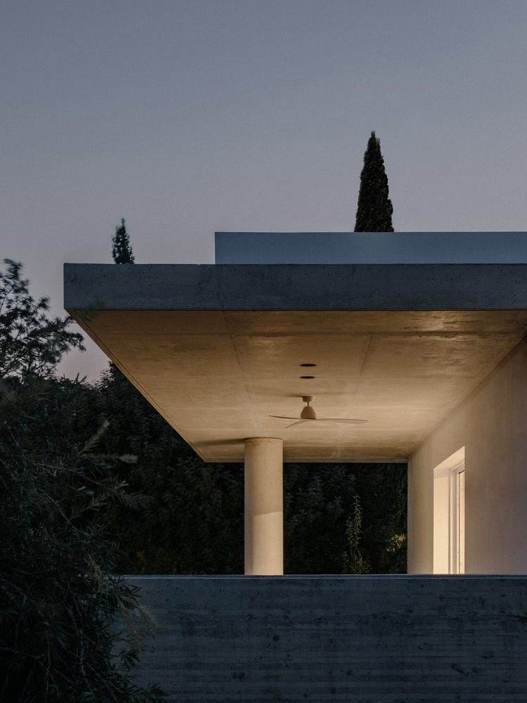 雕塑般裸露混凝土贯穿整个狭长矩形的平房设计