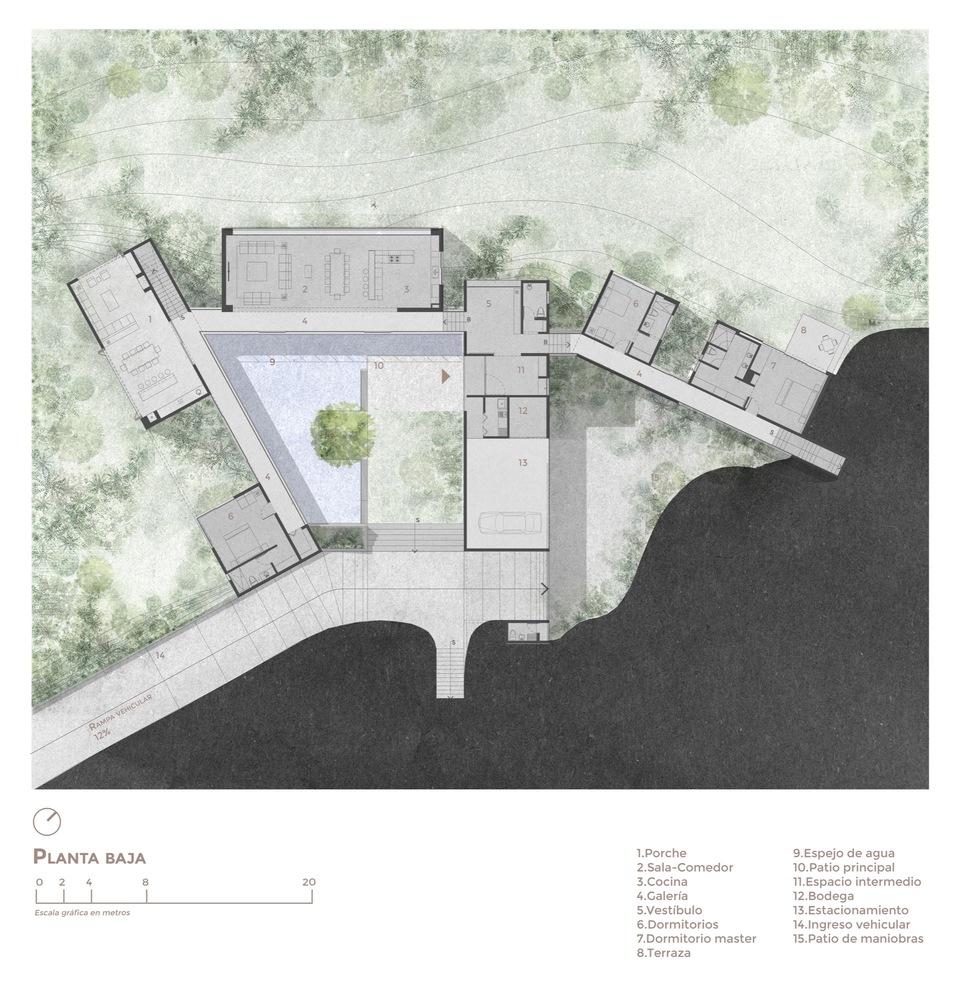 移动不同角度观察景观动态自然情感体验的别墅设计