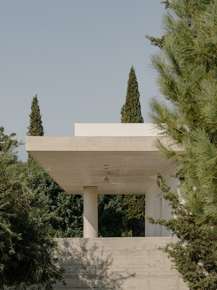 雕塑般裸露混凝土贯穿整个狭长矩形的平房设计