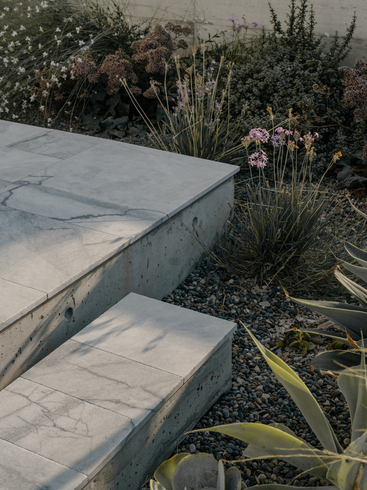 雕塑般裸露混凝土贯穿整个狭长矩形的平房设计