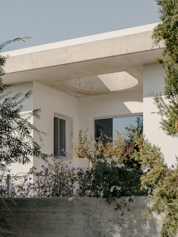 雕塑般裸露混凝土贯穿整个狭长矩形的平房设计